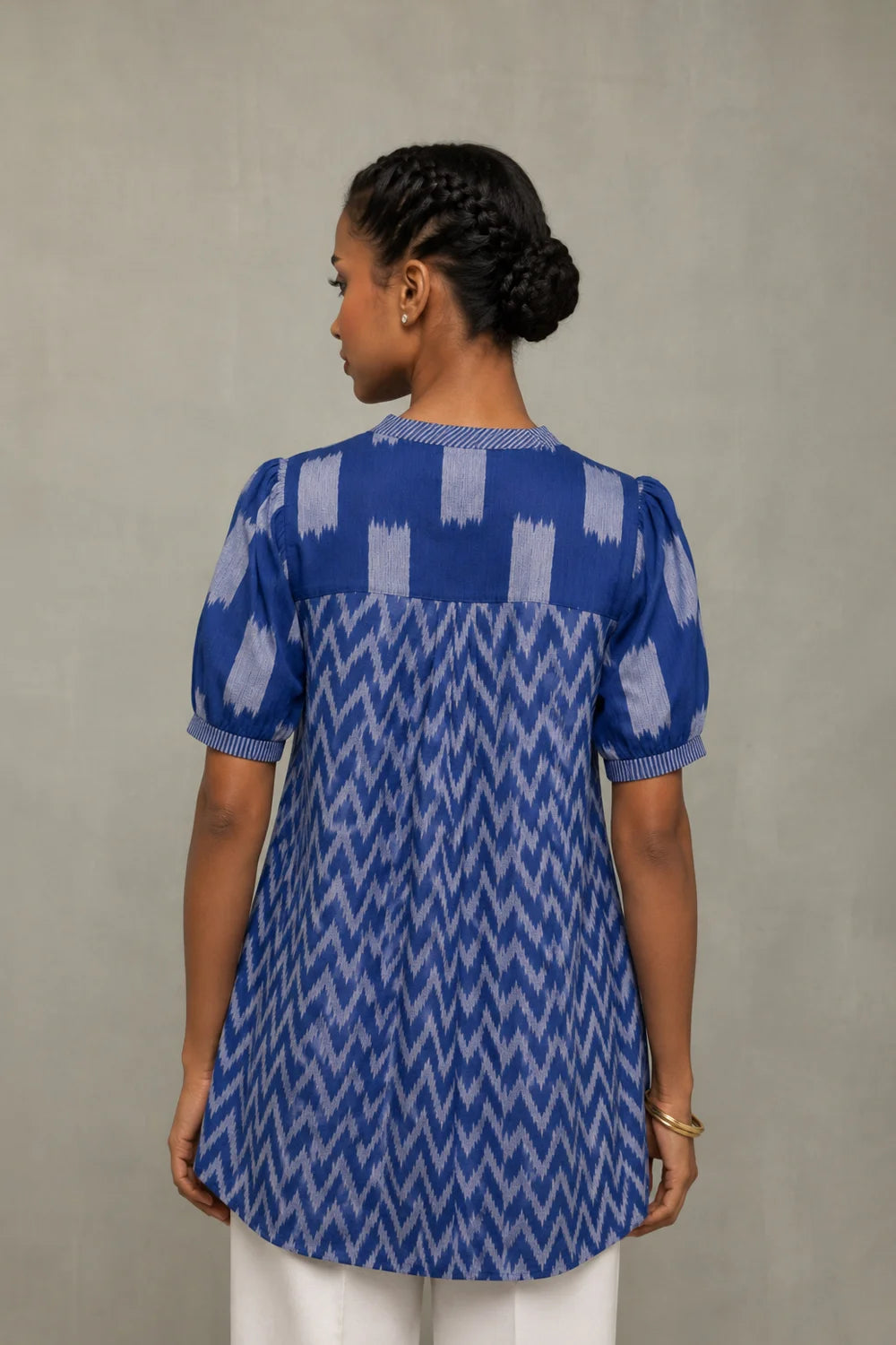 Handloom Blue Abstract Ikkat Top