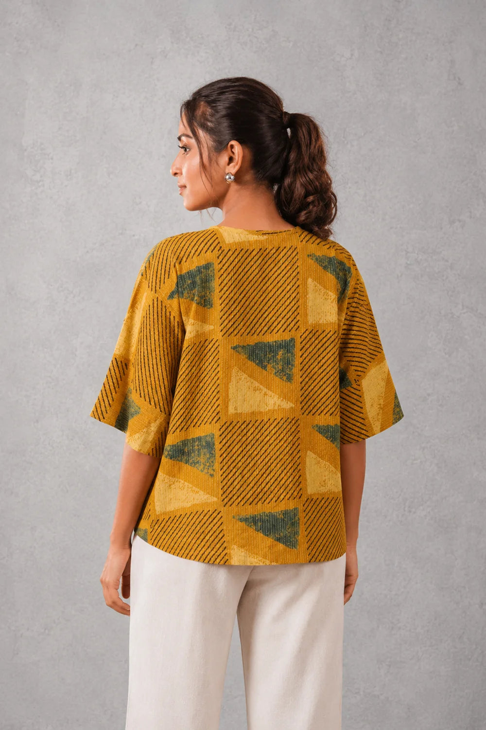 Mustard Yellow Cotton Ajrakh Top