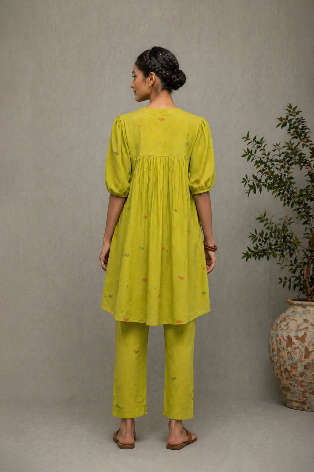 Handloom Lime Green Pure Cotton Jamdani Co-ord Set