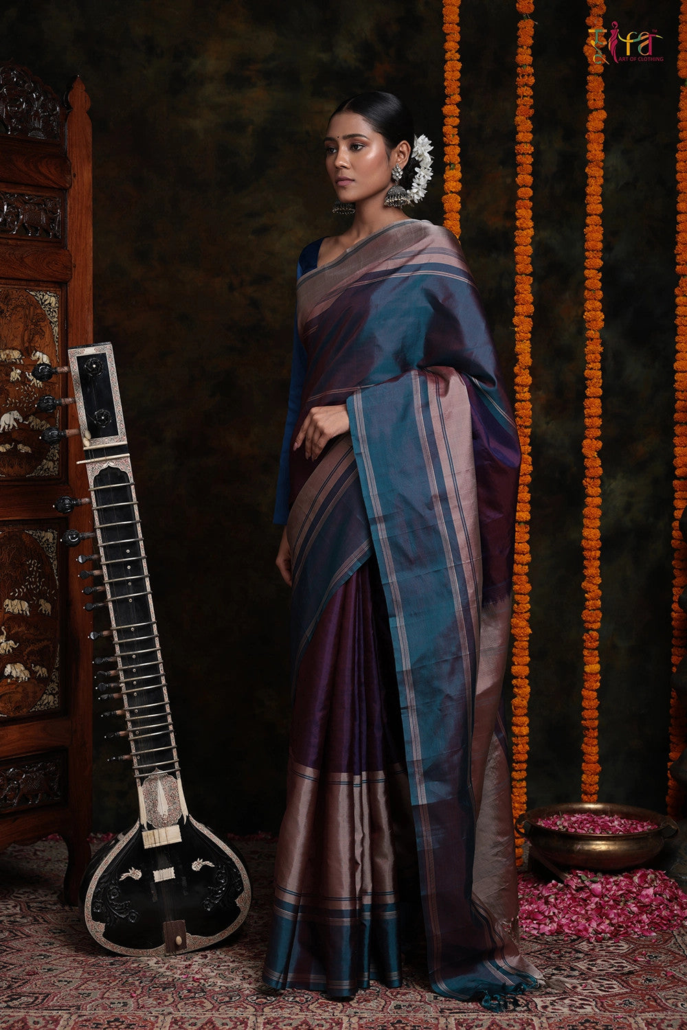 Teal Blue Handloom Pure Silk Saree