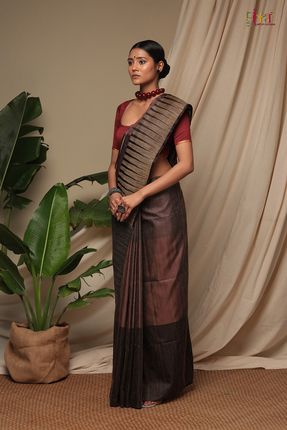 Elegant Chocolate Brown Pure Kanjeevaram Silk Saree with Skirt Border