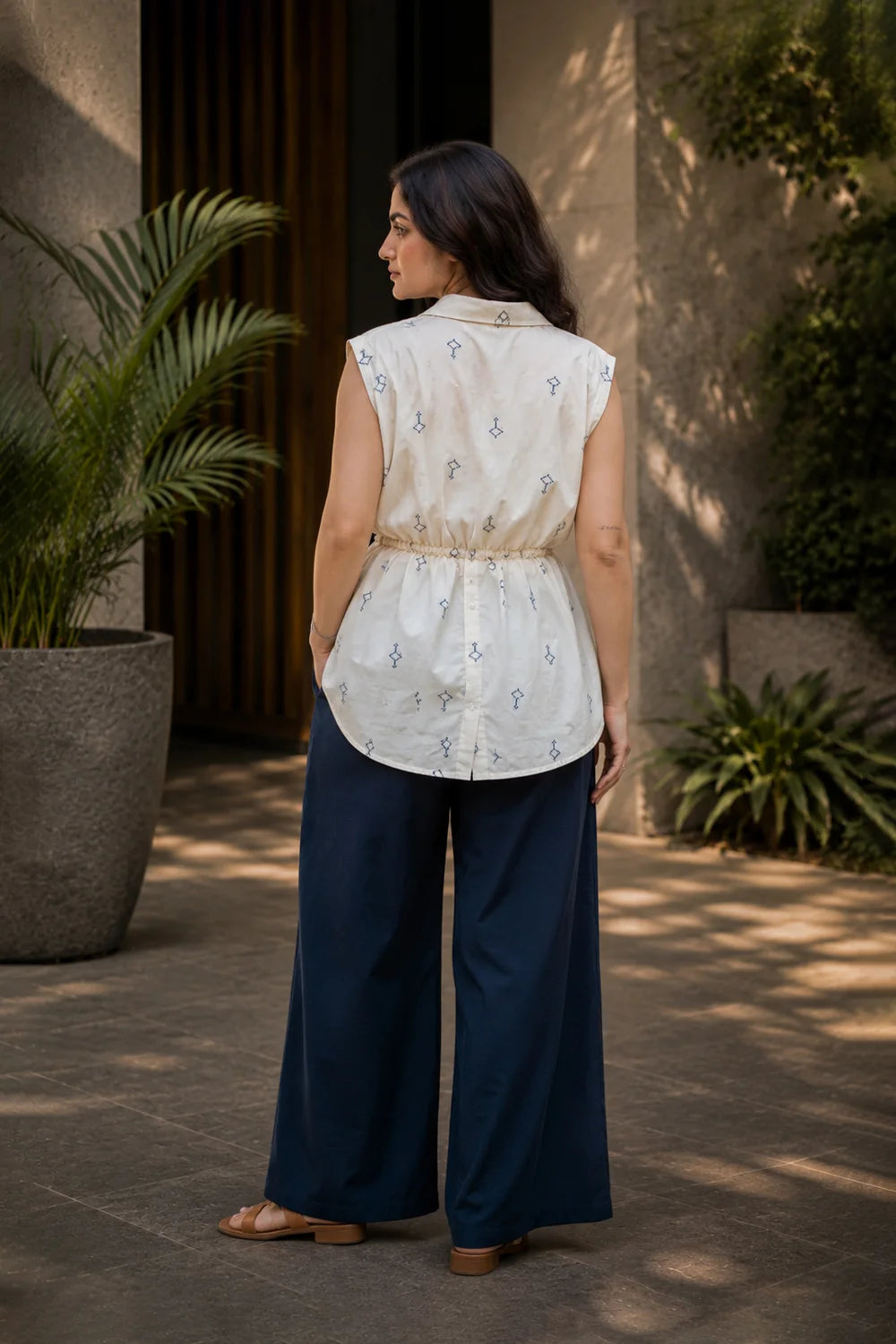 Off White Pure Cotton Gathered Shirt