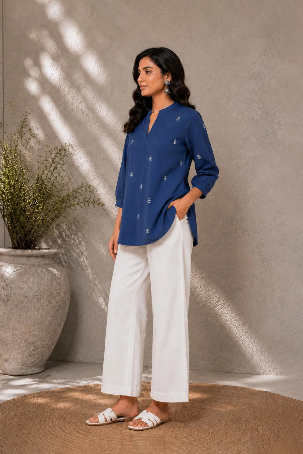 Blue Woven South Cotton Top