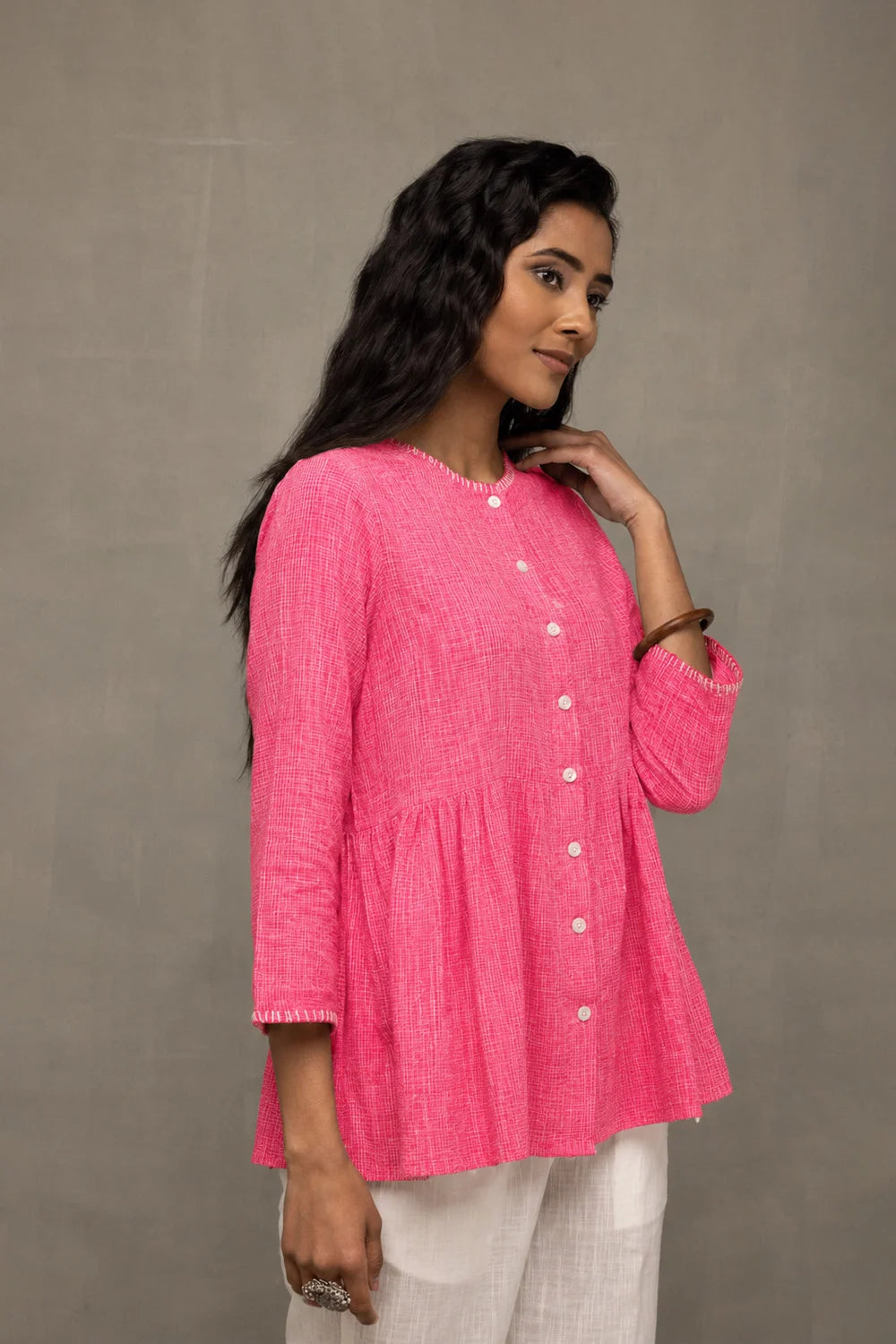 Pink Pure Cotton  Buttoned Top
