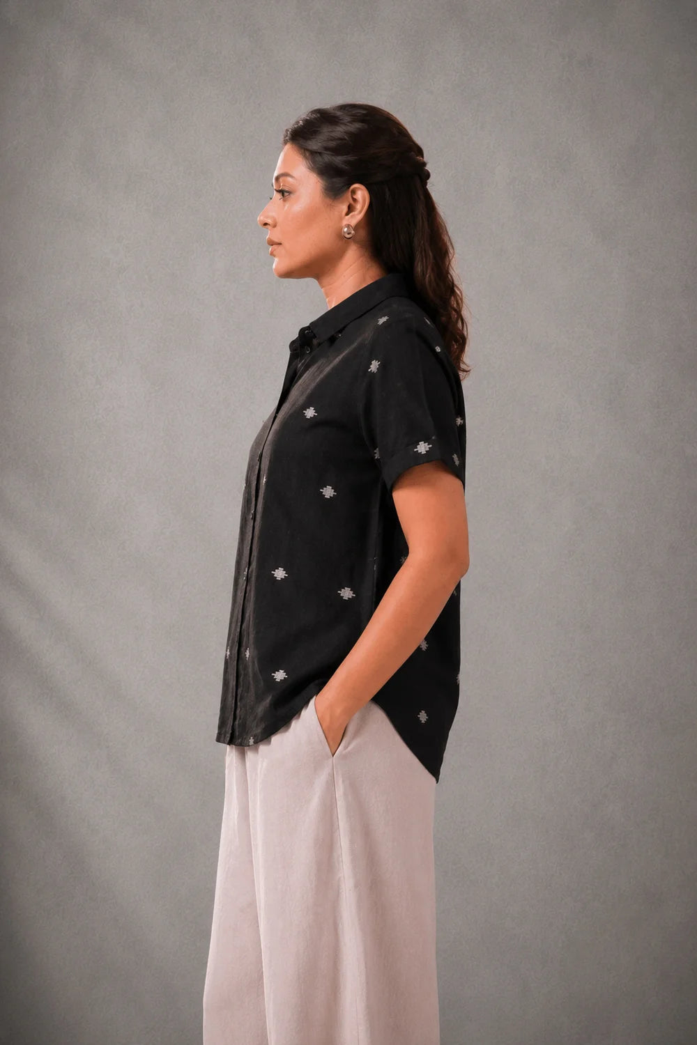 Black Yantra Motifs Jamdani Shirt