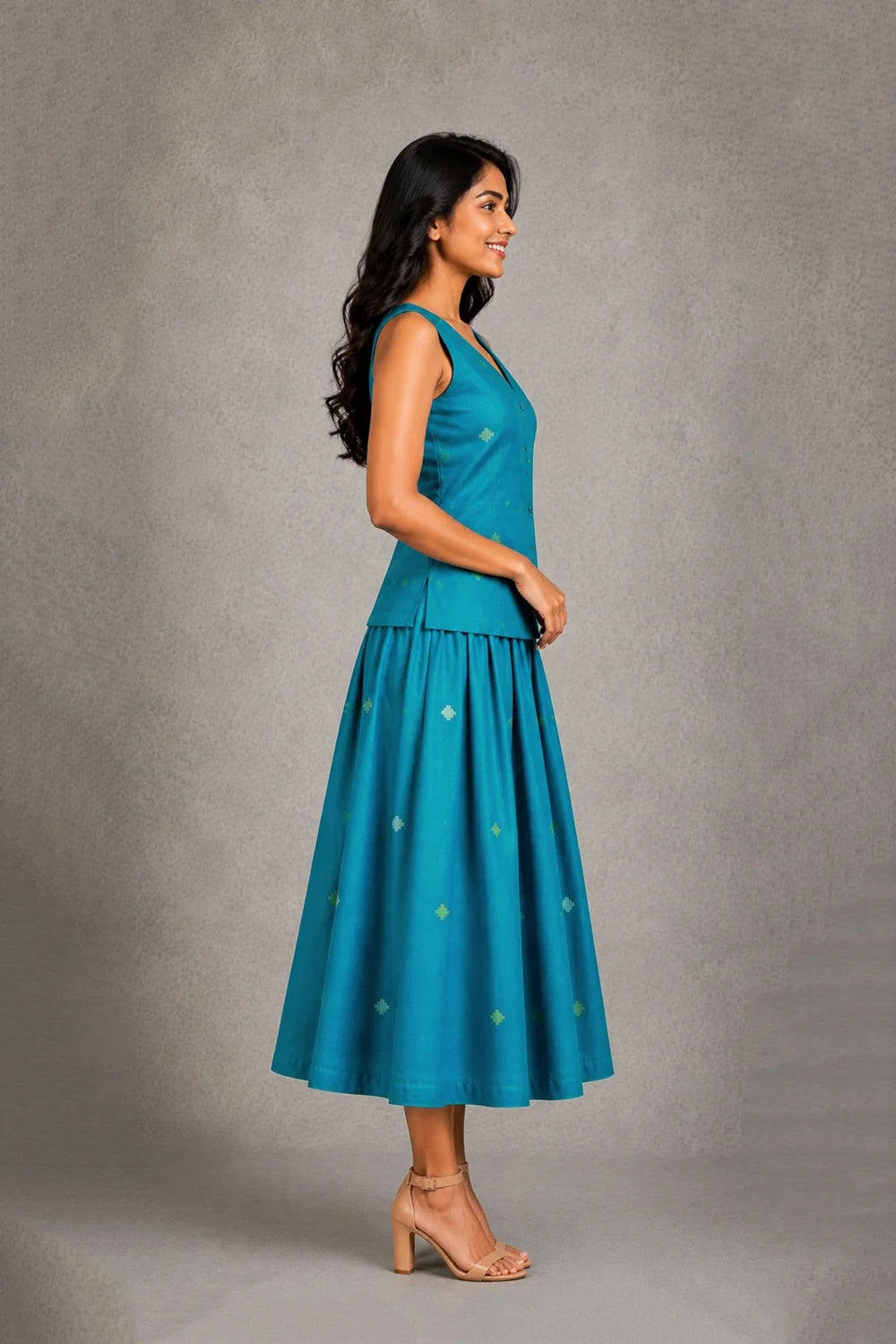Teal Blue Yantra Motif Jamdani Skord