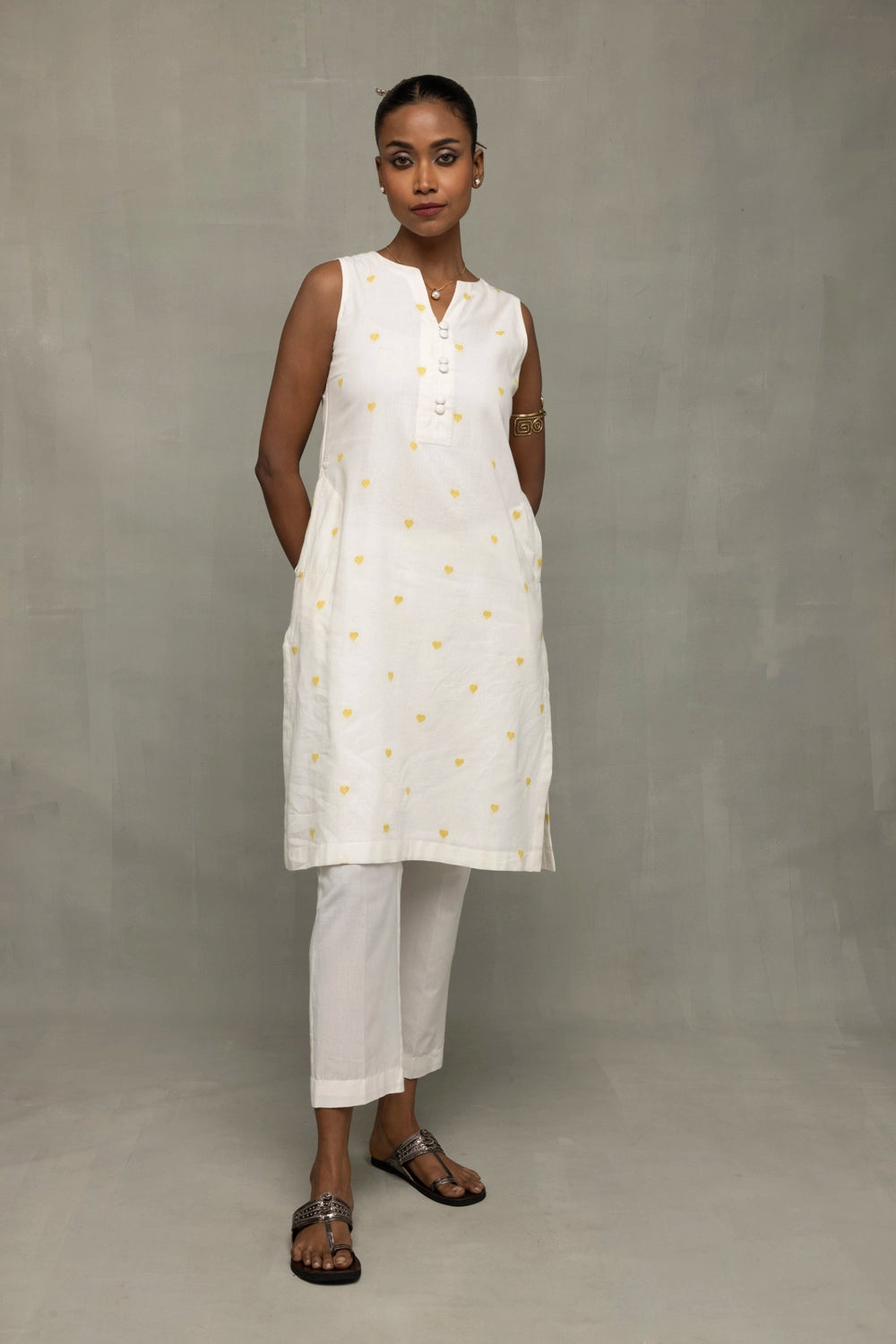 Ivory Hearts South Cotton Sleeveless Co-Ord Set