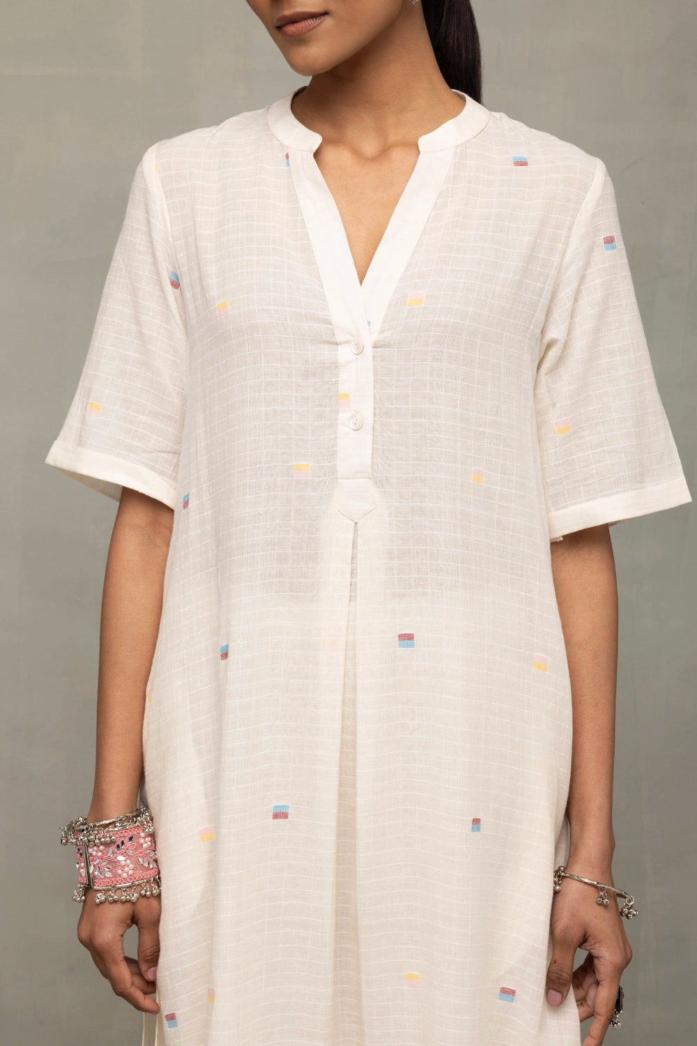 Ivory Jamdani Slit Co-Ord Set