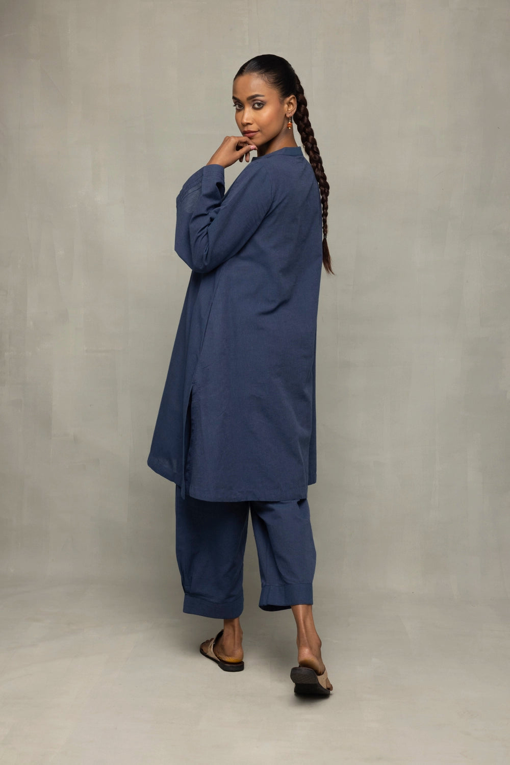 Muted Navy Blue Minimalist Kala Cotton Co-Ord Set