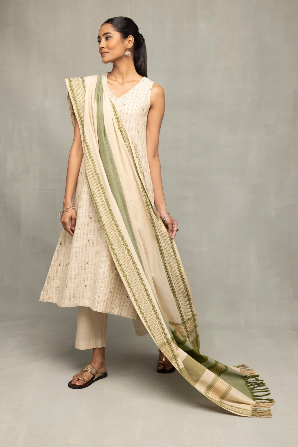 Sage Serenity South Cotton Zari Kurta Set with Dupatta
