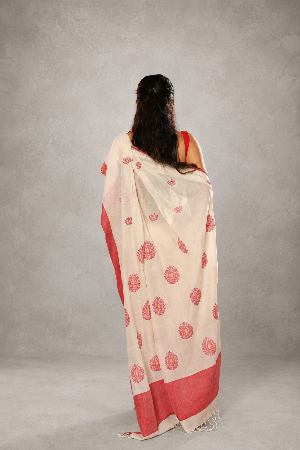 Handloom Red and White Pure Cotton Jamdani Saree