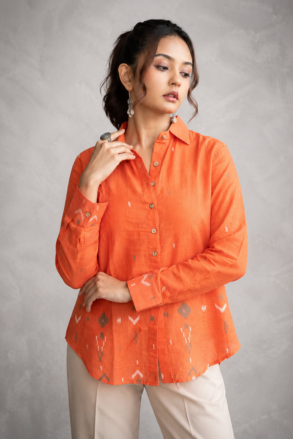Rust Orange Jamdani Cotton Shirt