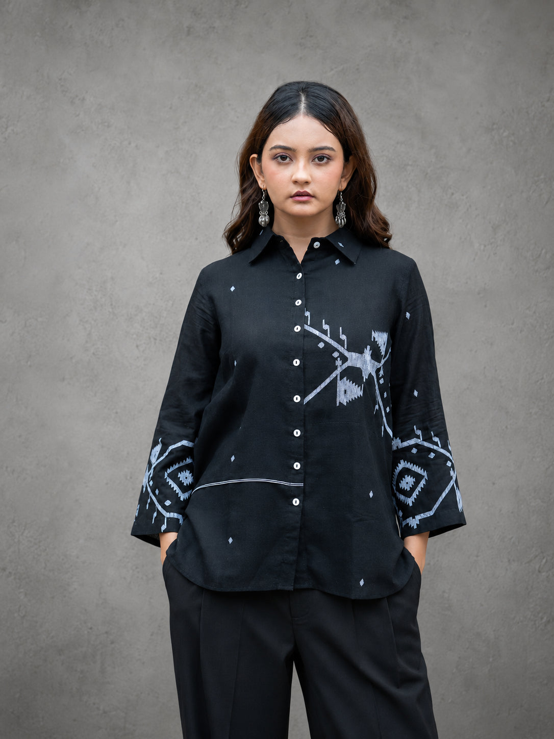 Black Eclipse Jamdani Cotton Shirt