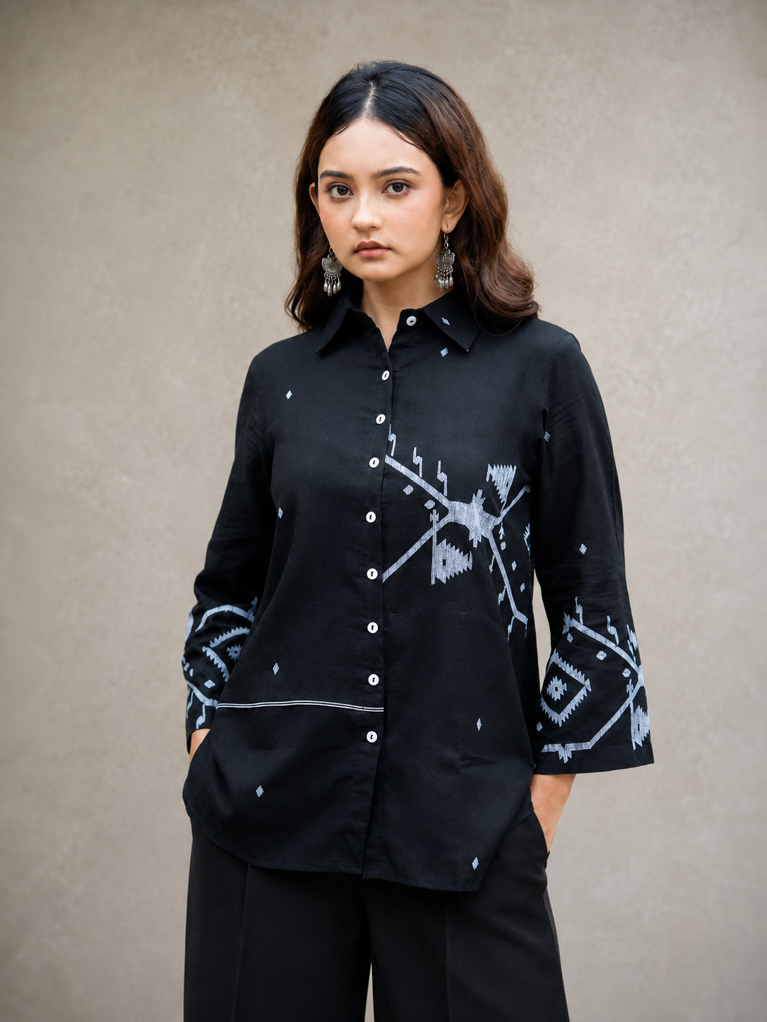 Black Eclipse Jamdani Cotton Shirt