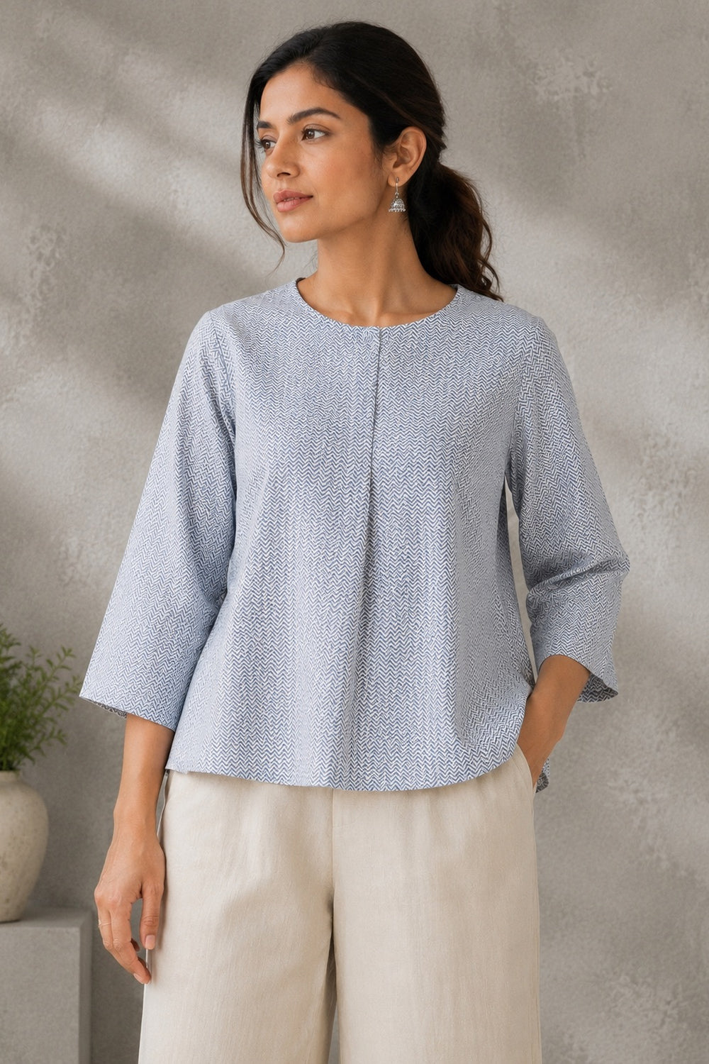 Powder Blue Chevron South Cotton Pure Cotton Top