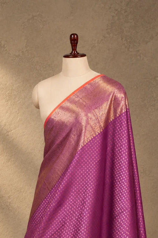 Purple Kanjivaram Pure Silk Zari Butti Dupatta-Sutra Art of Clothing