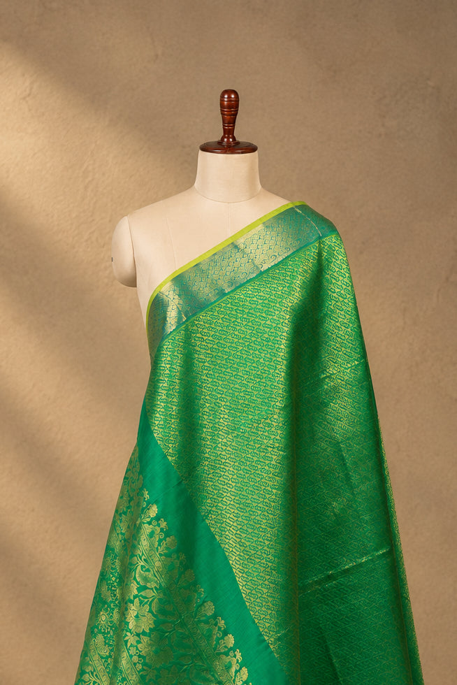Emerald Green Kanjivaram Pure Silk Zari Weave Dupatta