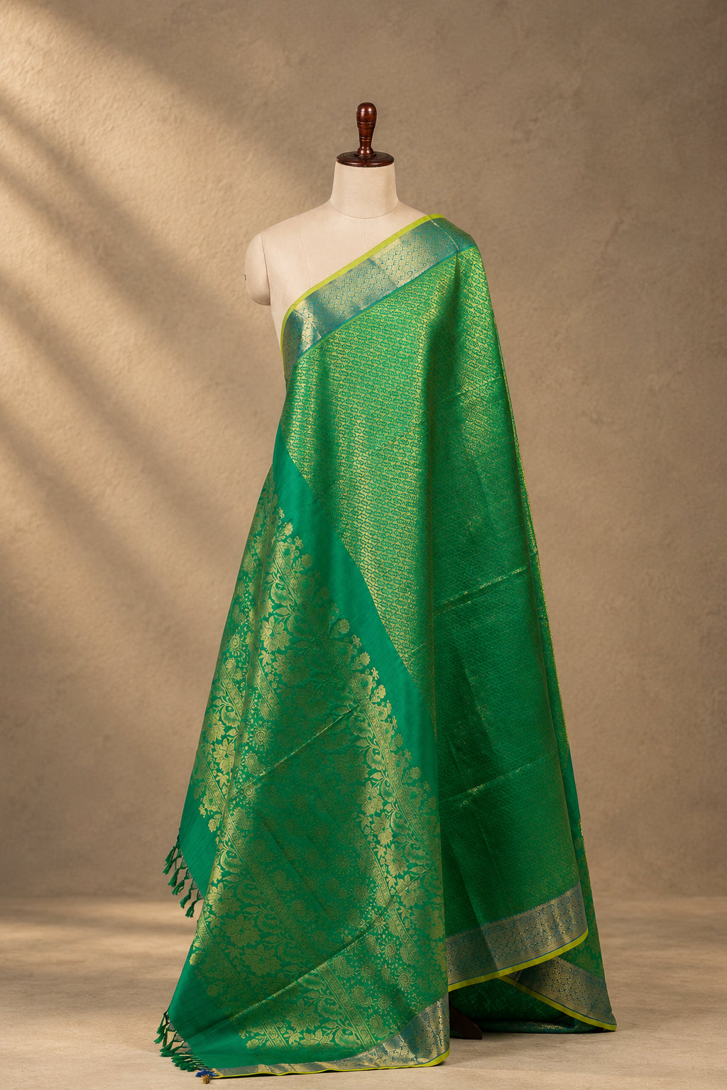 Emerald Green Kanjivaram Pure Silk Zari Weave Dupatta