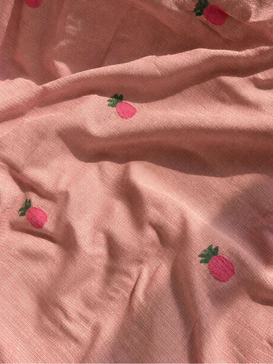 Pink Pineapple Motif Pure Cotton Jamdani Top