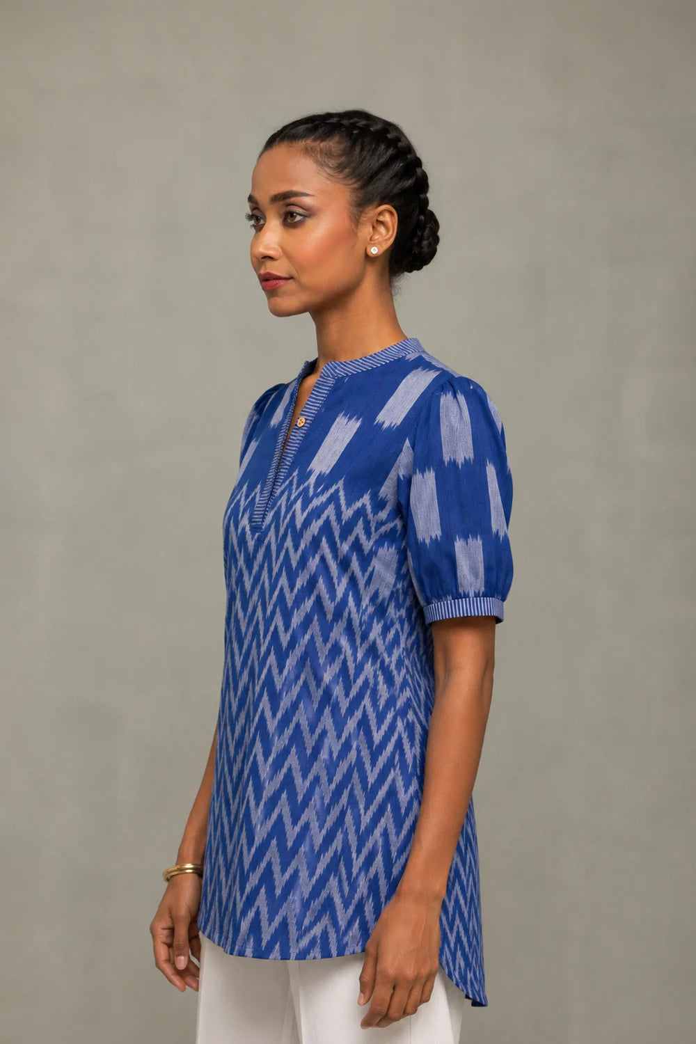 Handloom Blue Abstract Ikkat Top