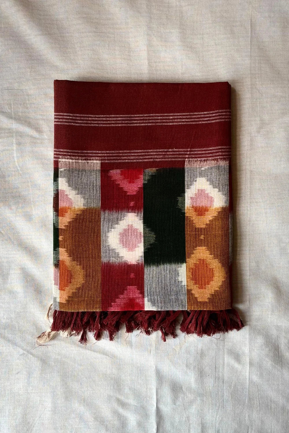 Handloom Multi Colour Brown Double Ikkat Dupatta