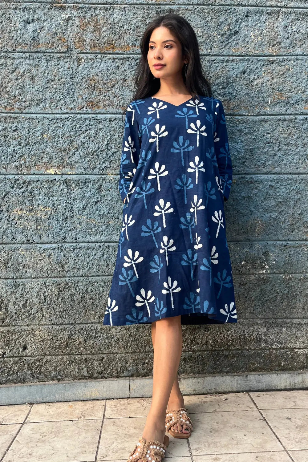 Indigo Block Print Dress