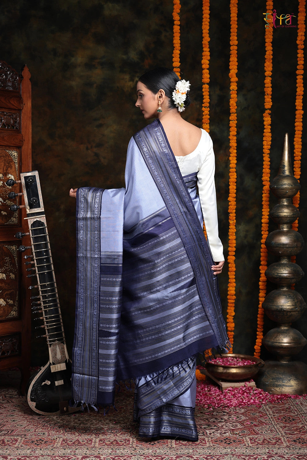 Blue Handloom Pure Silk Saree With Kanchi Border