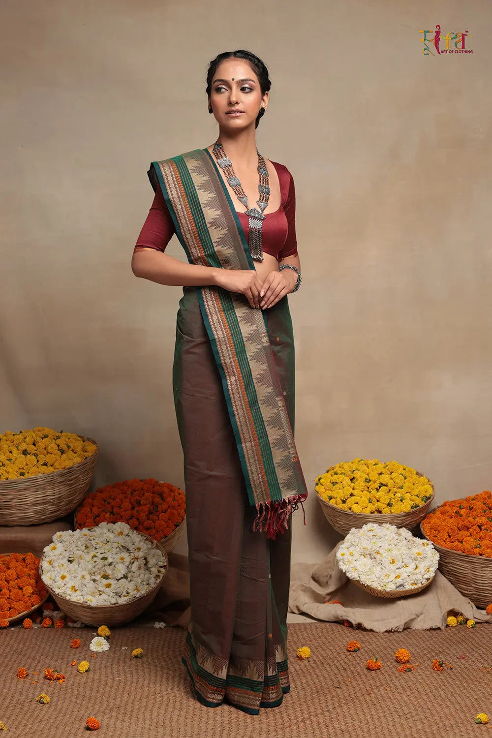 Green Handloom Pure Cotton Kanchi Saree