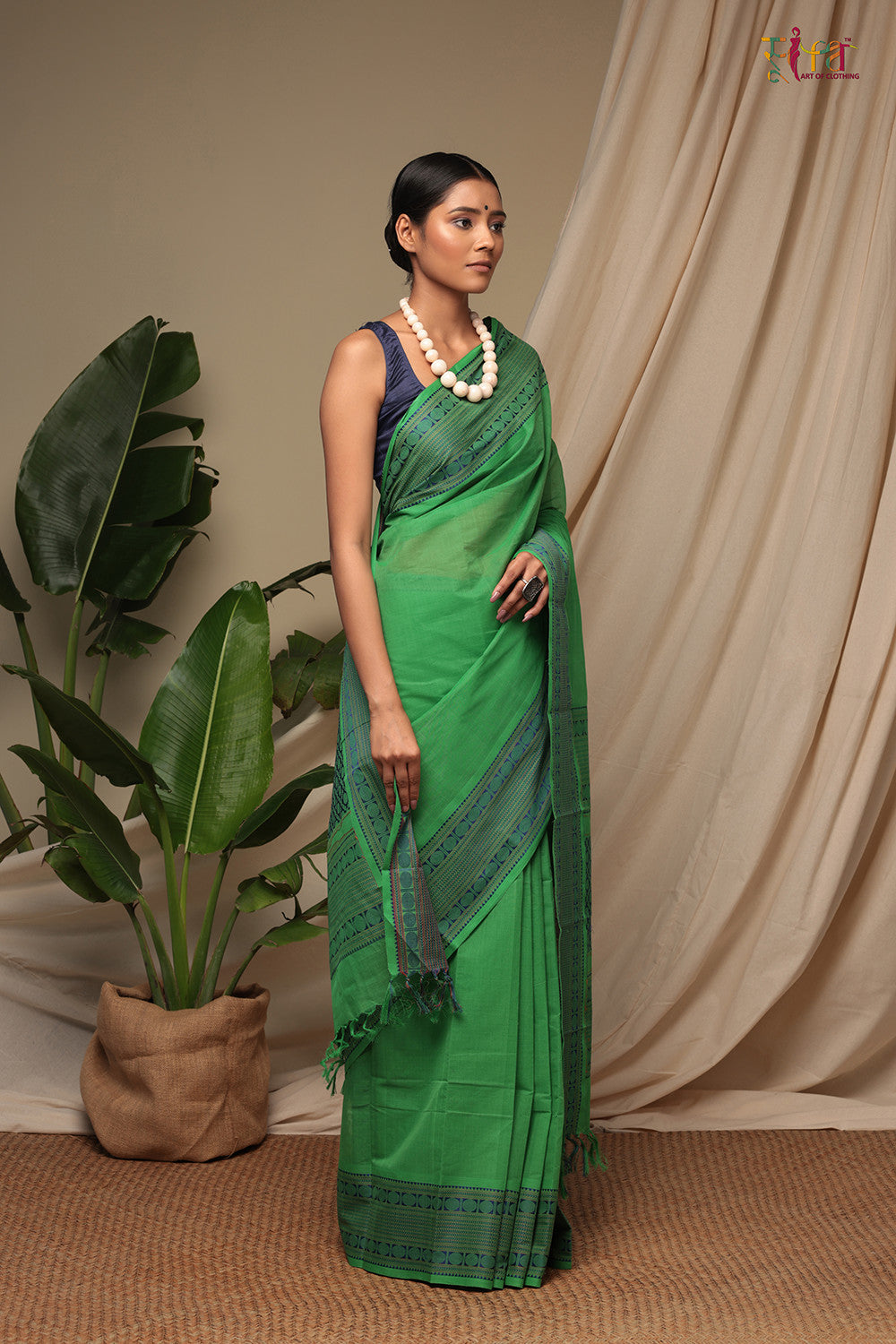 Green Pure Cotton Handloom Kanchi Saree