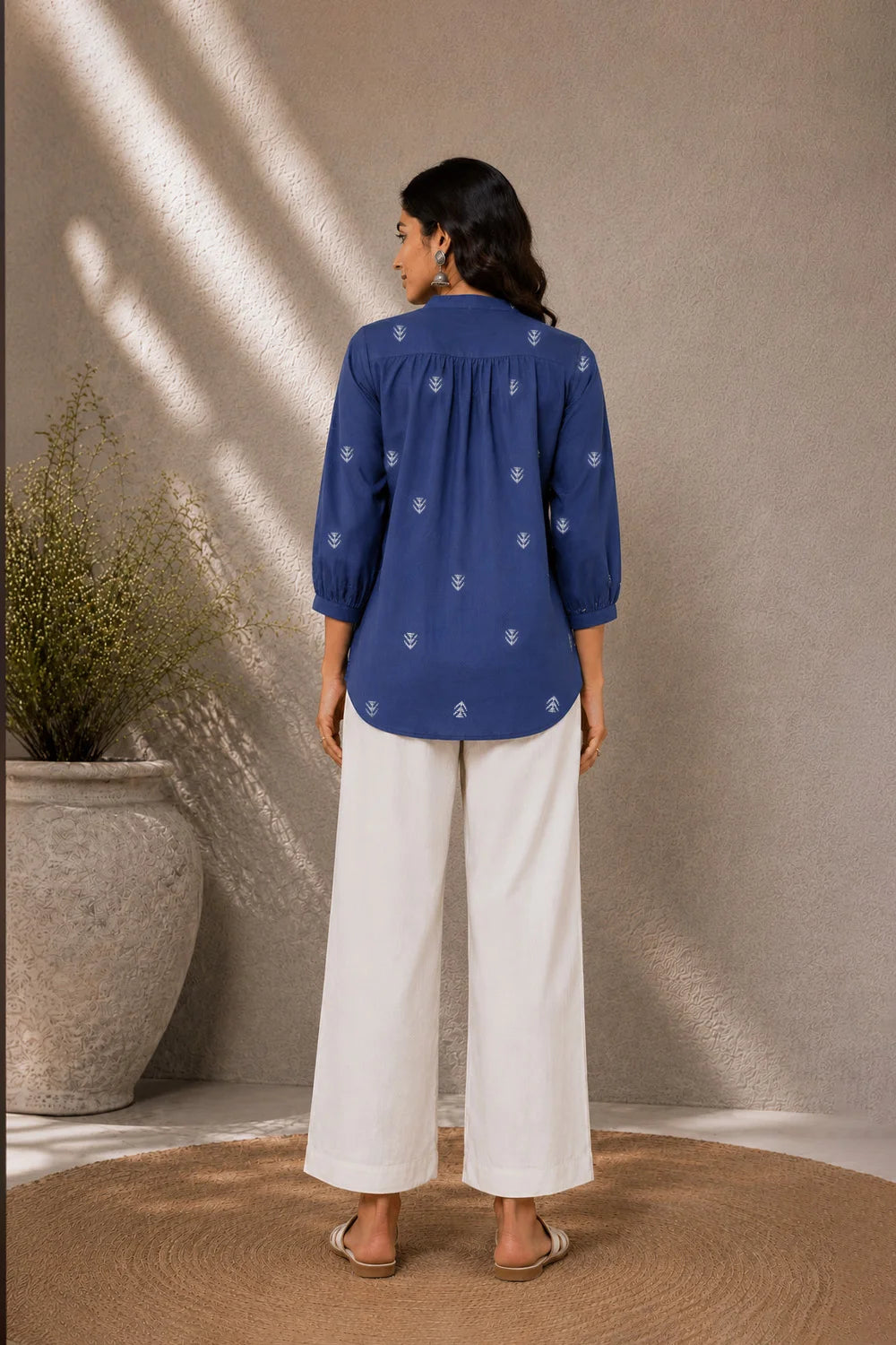 Blue Woven South Cotton Top