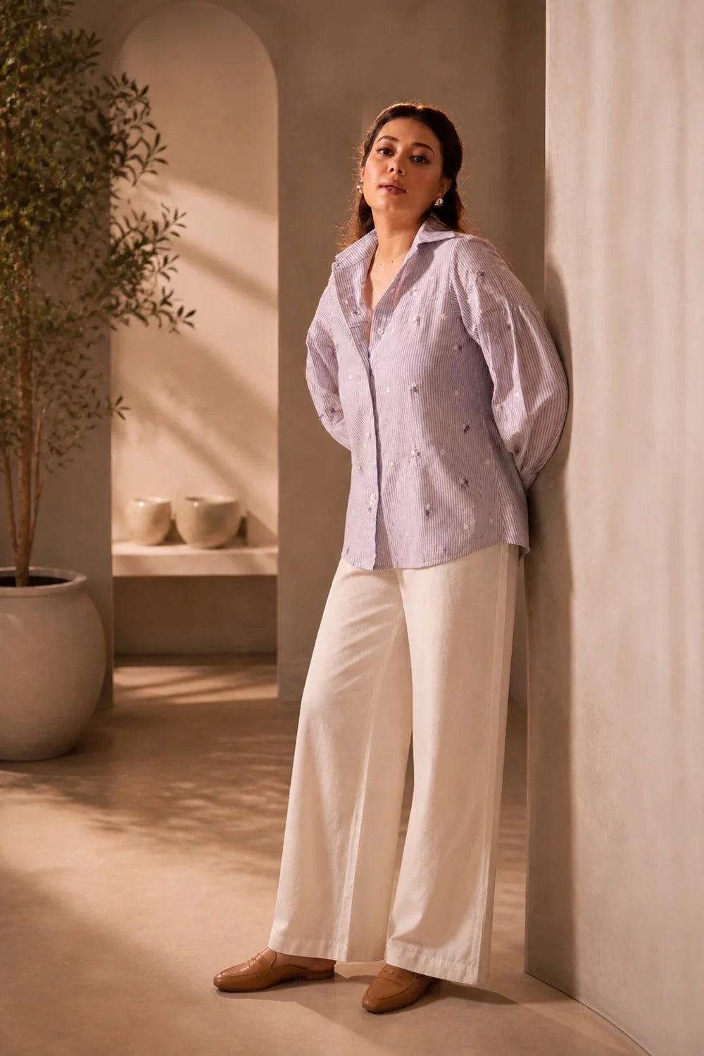 Lavender Pure  Cotton Embriodered Shirt