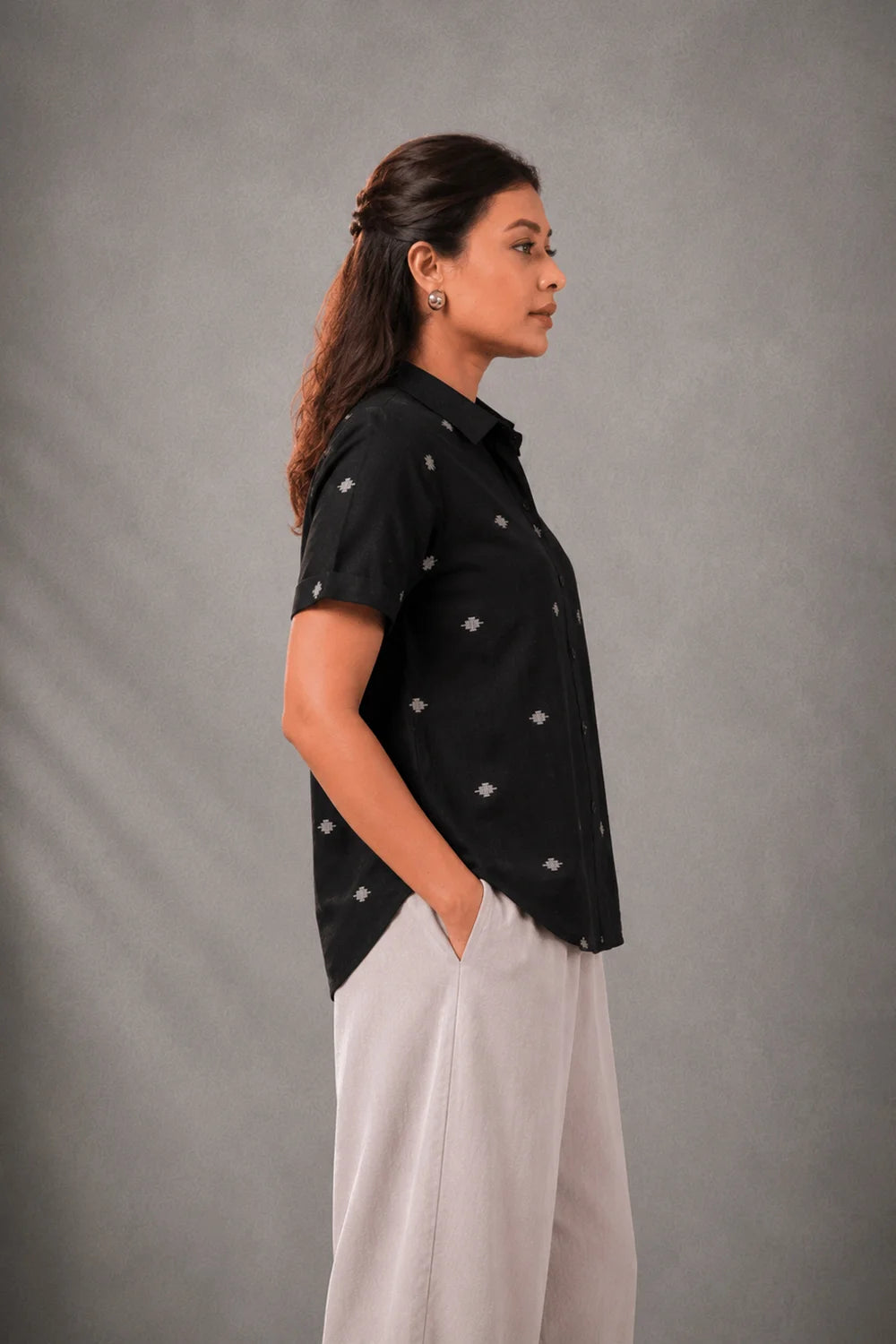 Black Yantra Motifs Jamdani Shirt