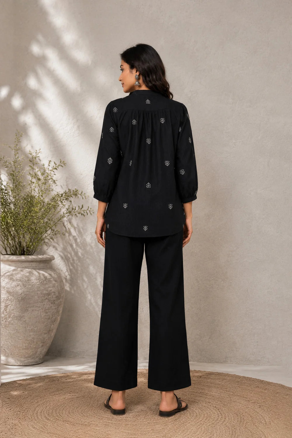 Black Woven South Cotton Top