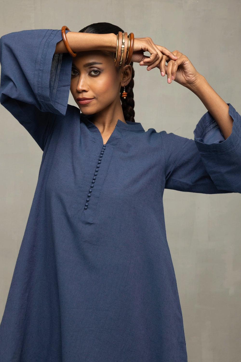 Muted Navy Blue Minimalist Kala Cotton Co-Ord Set
