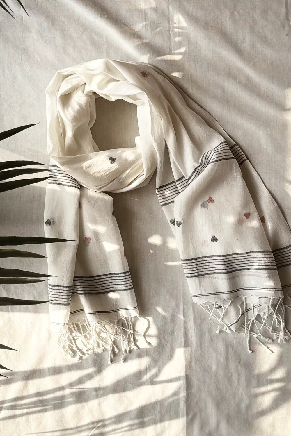 Handloom White Heart Shape Jamdani Dupatta