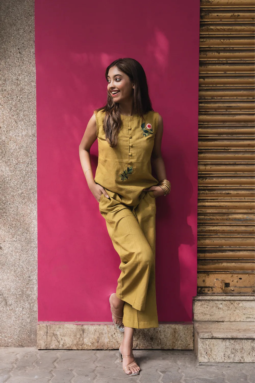 Olive Green Khadi Cotton Co-ord Set