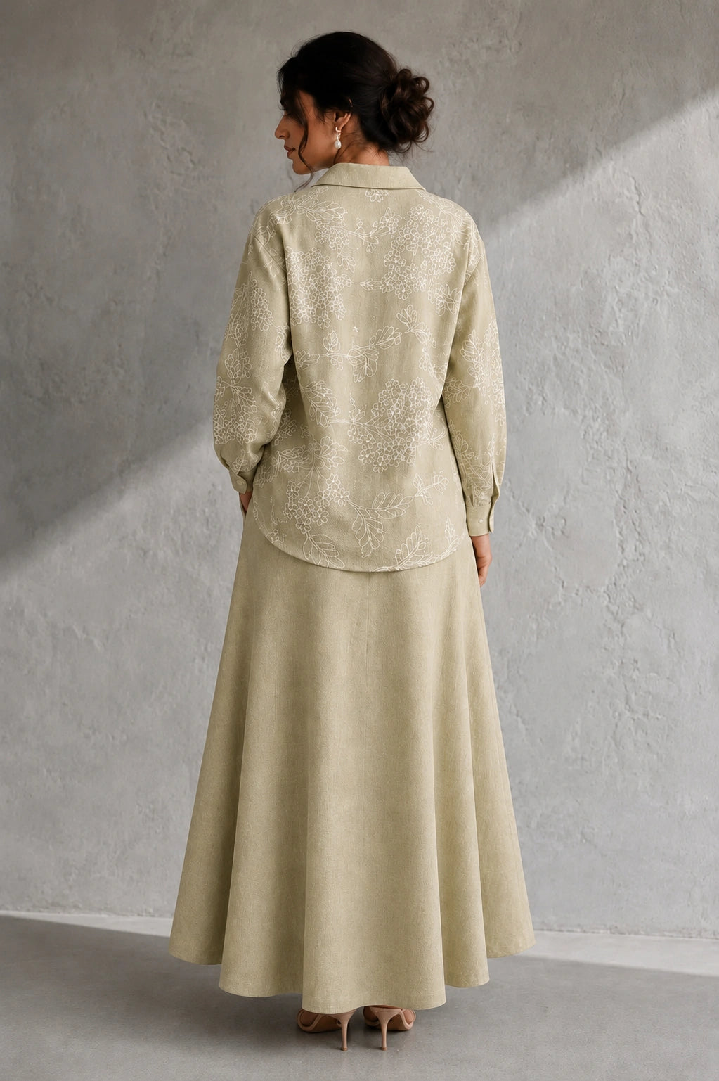 Green Essence Embroidered Linen Skord Set