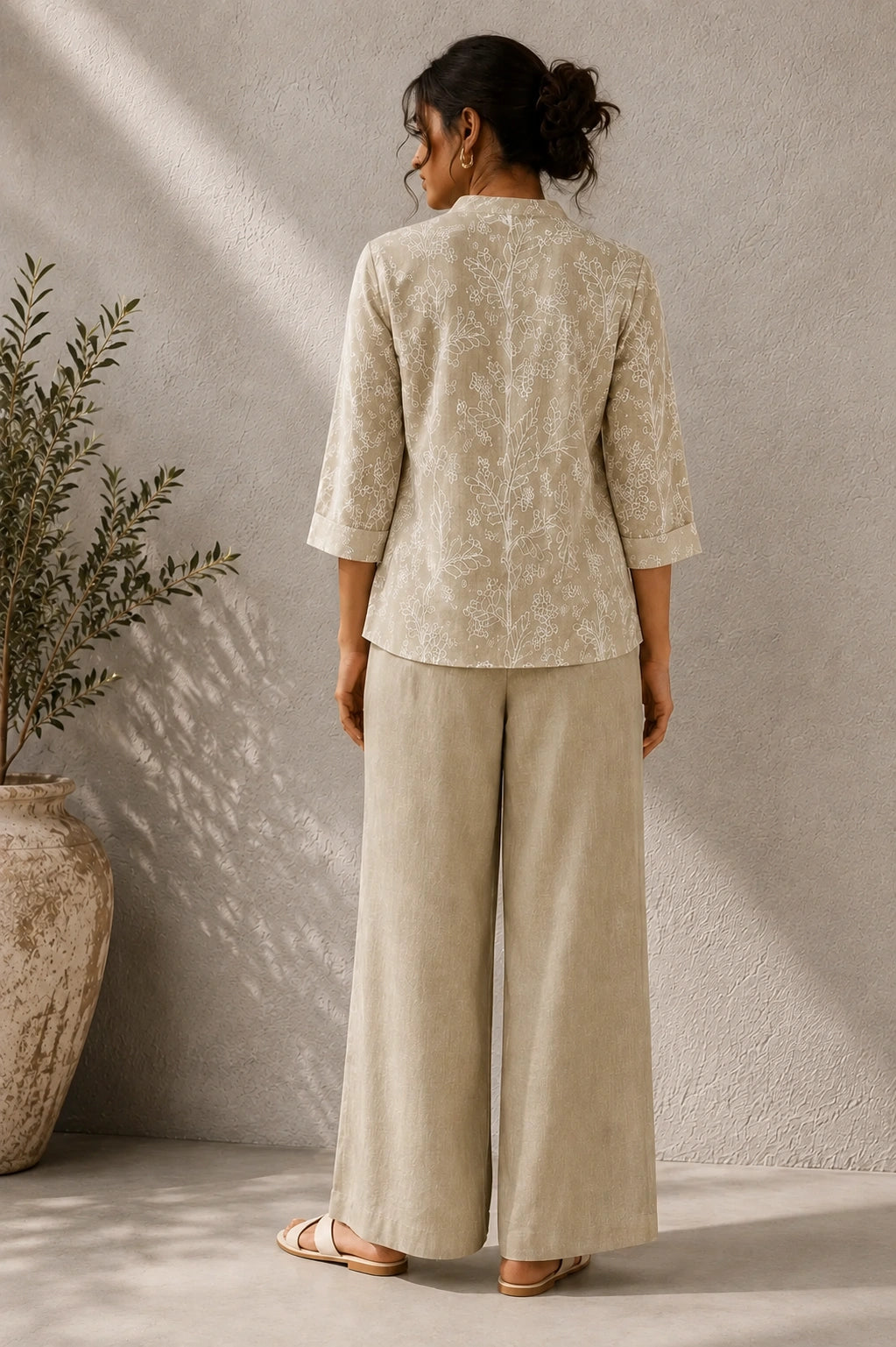 Green Essence Embroidered Linen Co-Ord Set