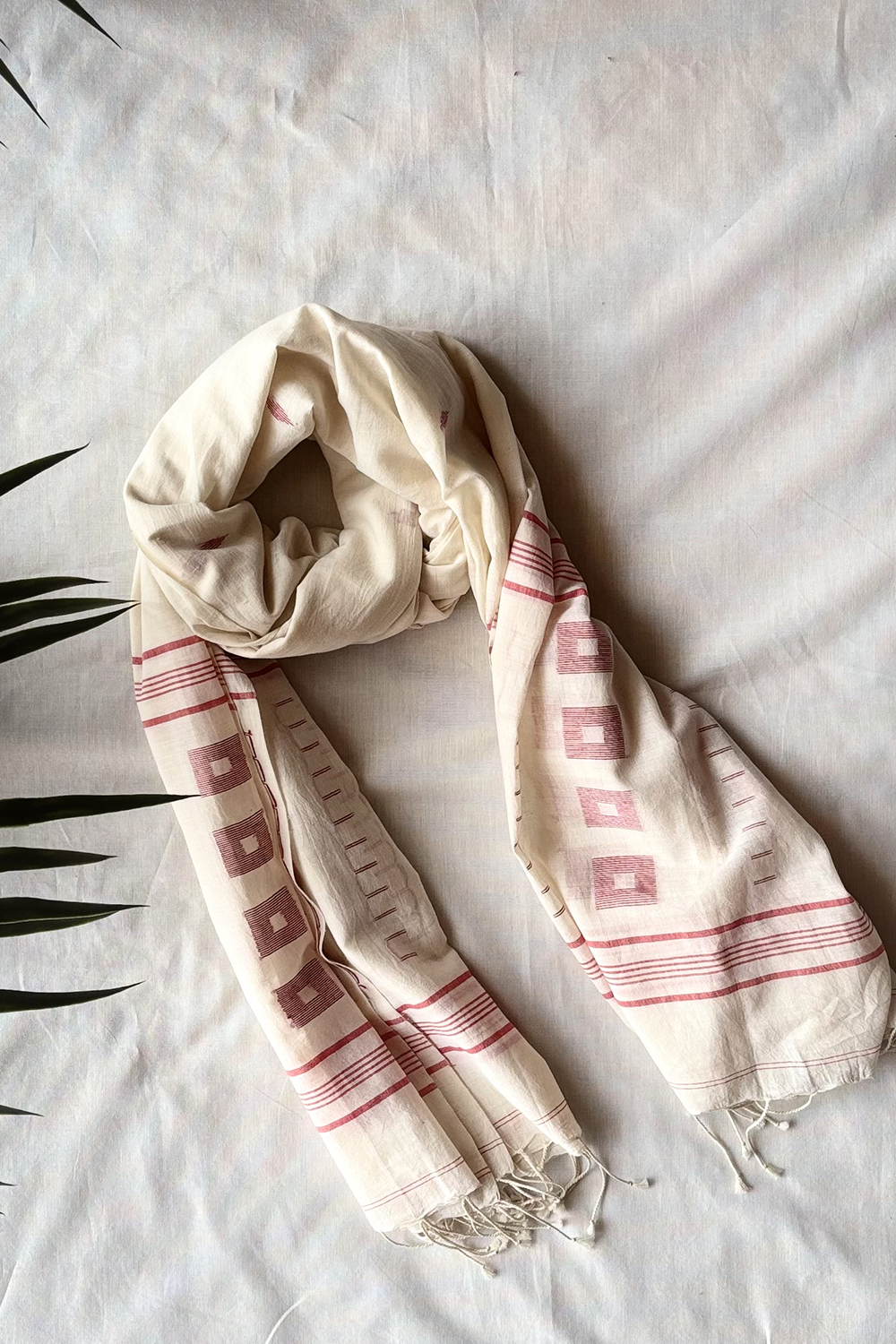 Handloom Cream Square Jamdani Dupatta