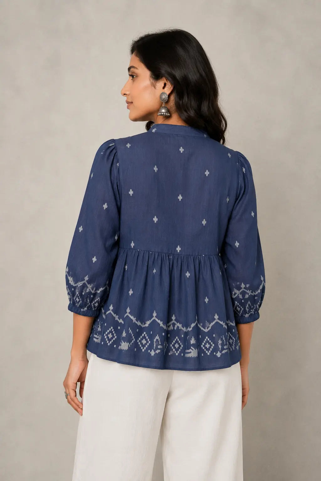 Handloom Indigo Jamdani Peplum Top