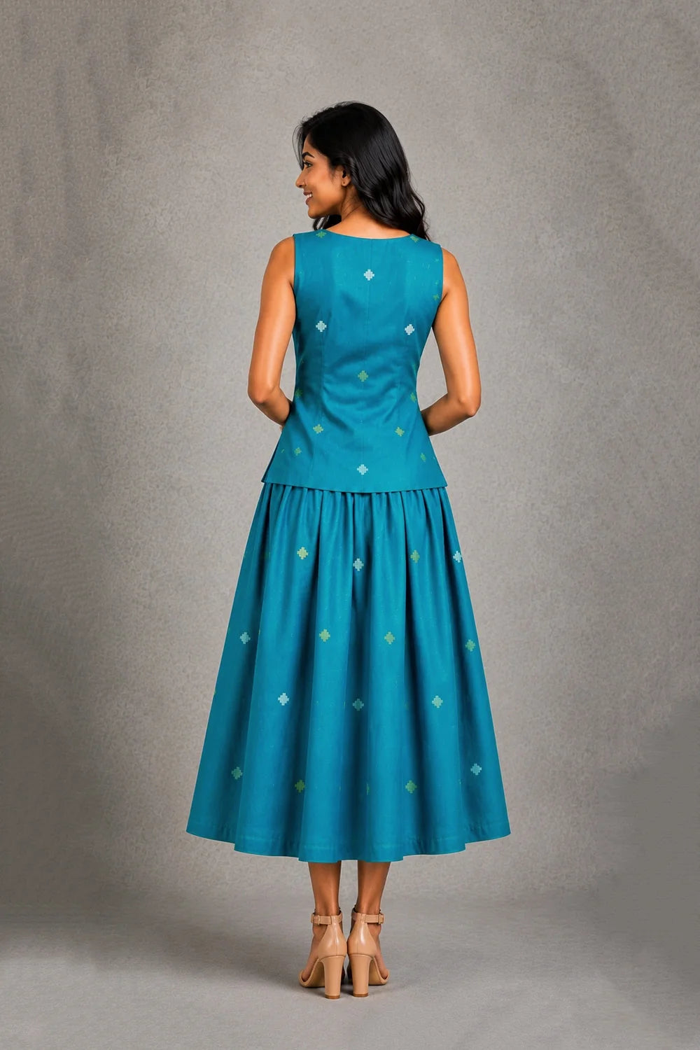 Teal Blue Yantra Motif Jamdani Skord