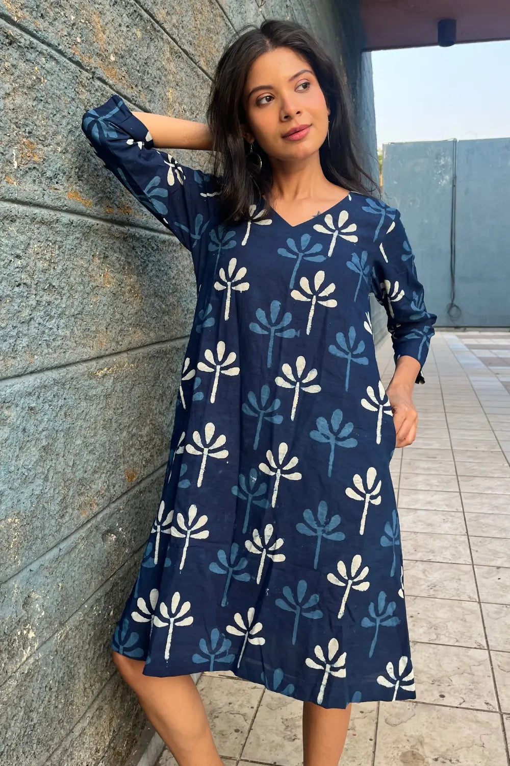 Indigo Block Print Dress