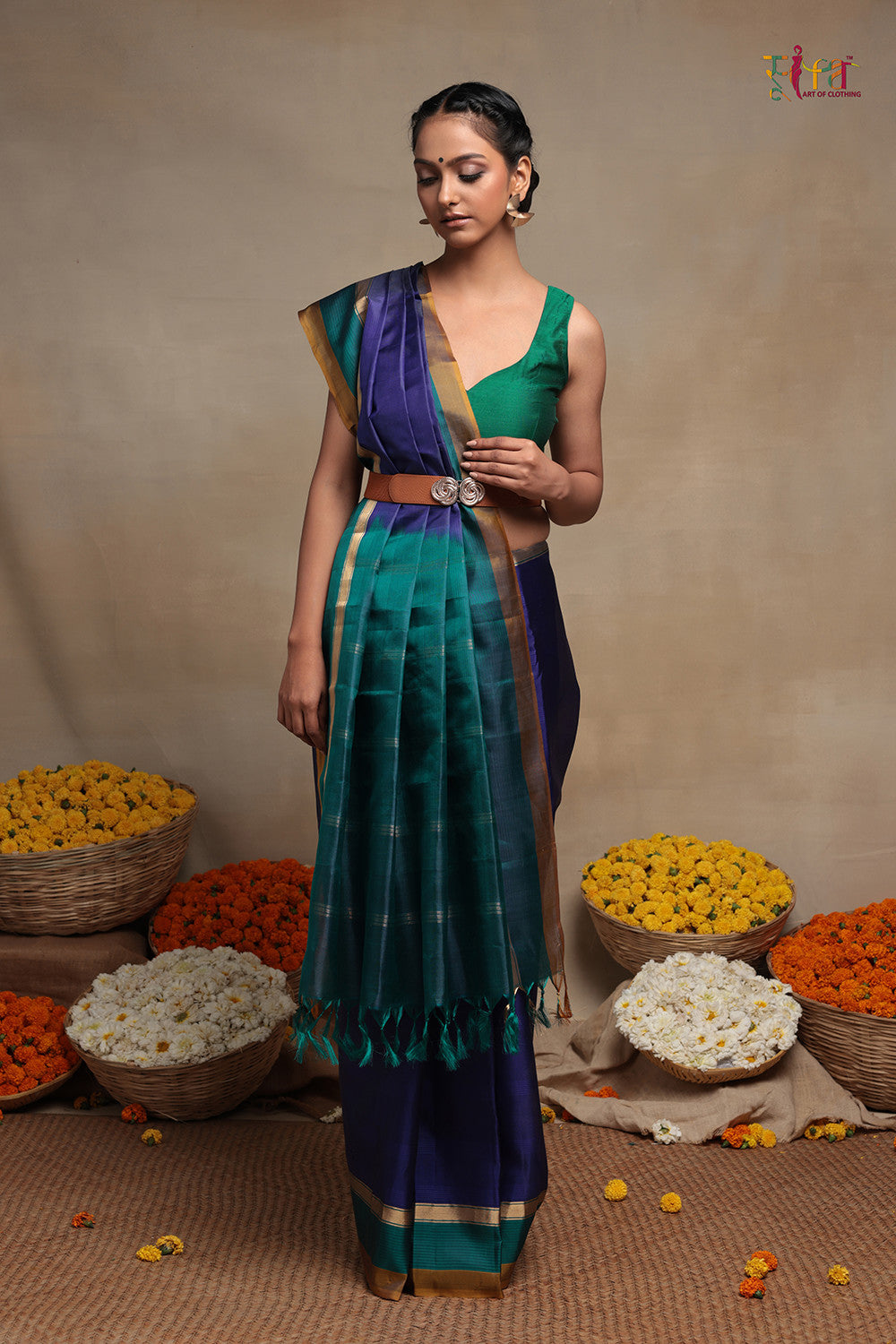 Mesmerising Blue Resham Muslin Pure Silk Saree With Blouse Embroidery -  Loomfolks