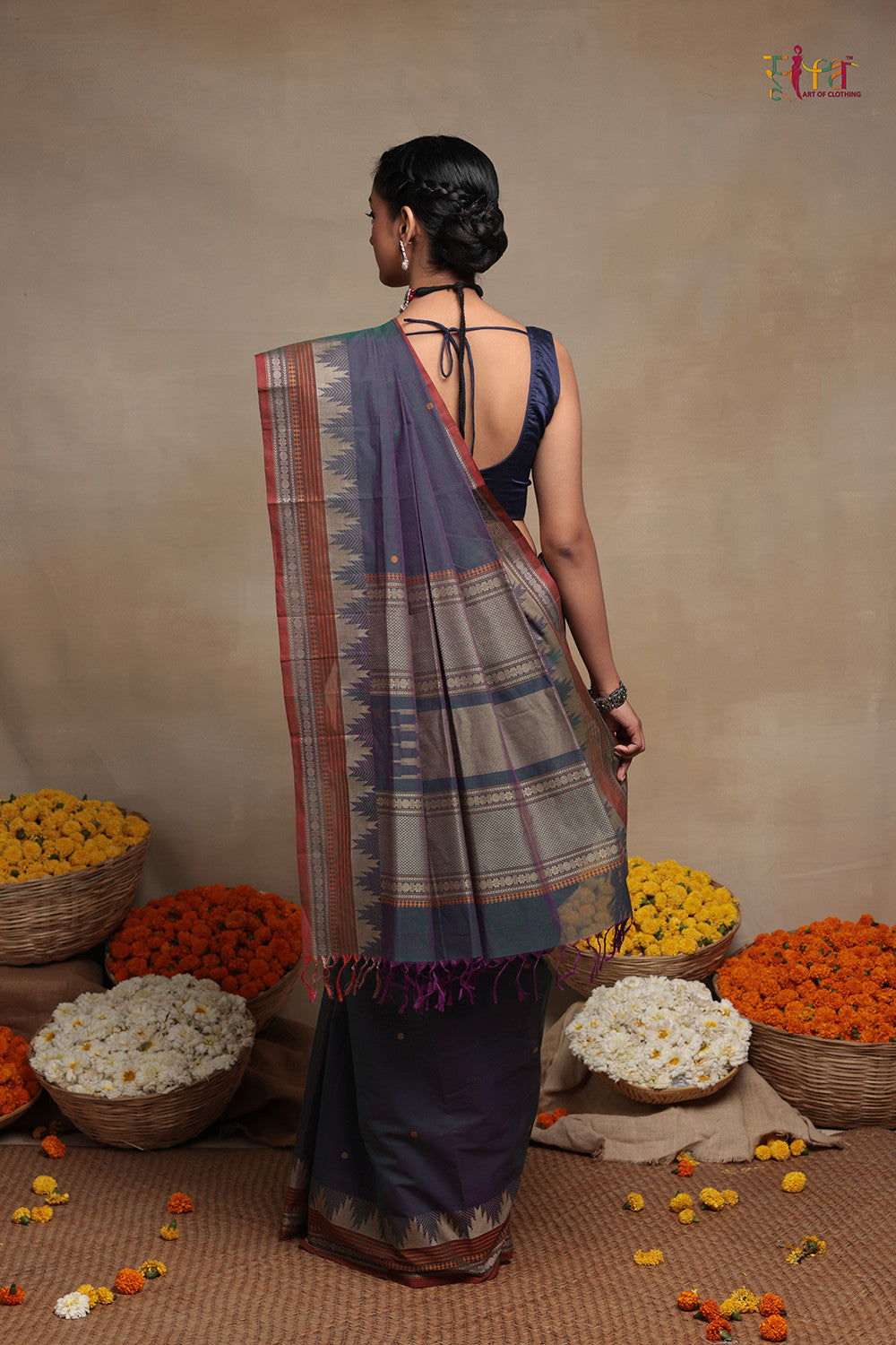 Handloom Celestial Blue Kanchi Contemporary Pure Cotton Saree