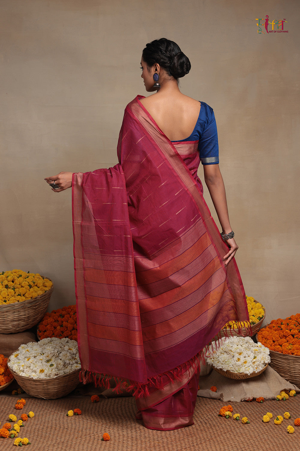 Handloom Magenta Pure Cotton Kanchi Cotton Saree