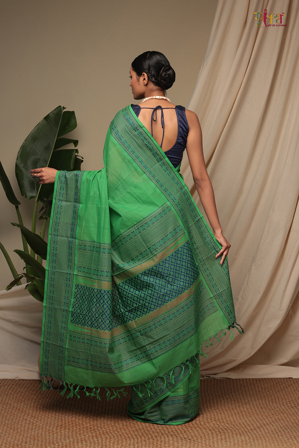 Green Pure Cotton Handloom Kanchi Saree