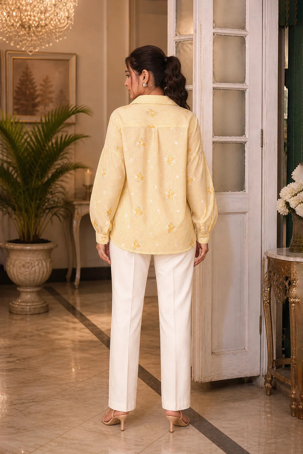 Pastel Yellow Pure Cotton Embriodered Shirt