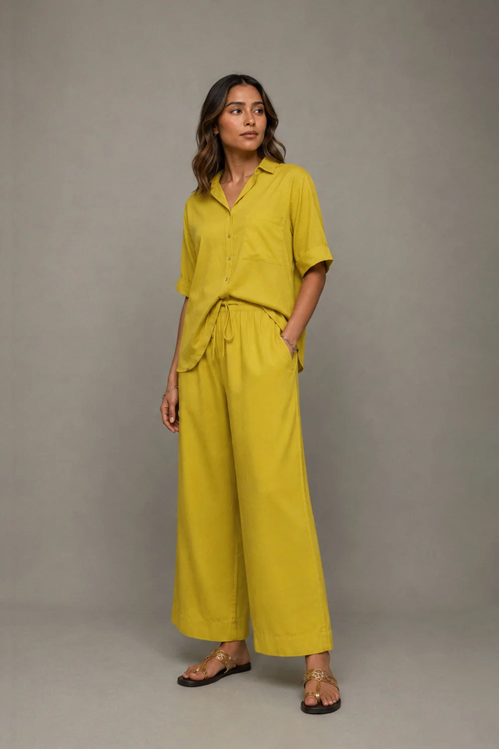Plantain Yellow  Banana Cotton Relaxed Fit Pants