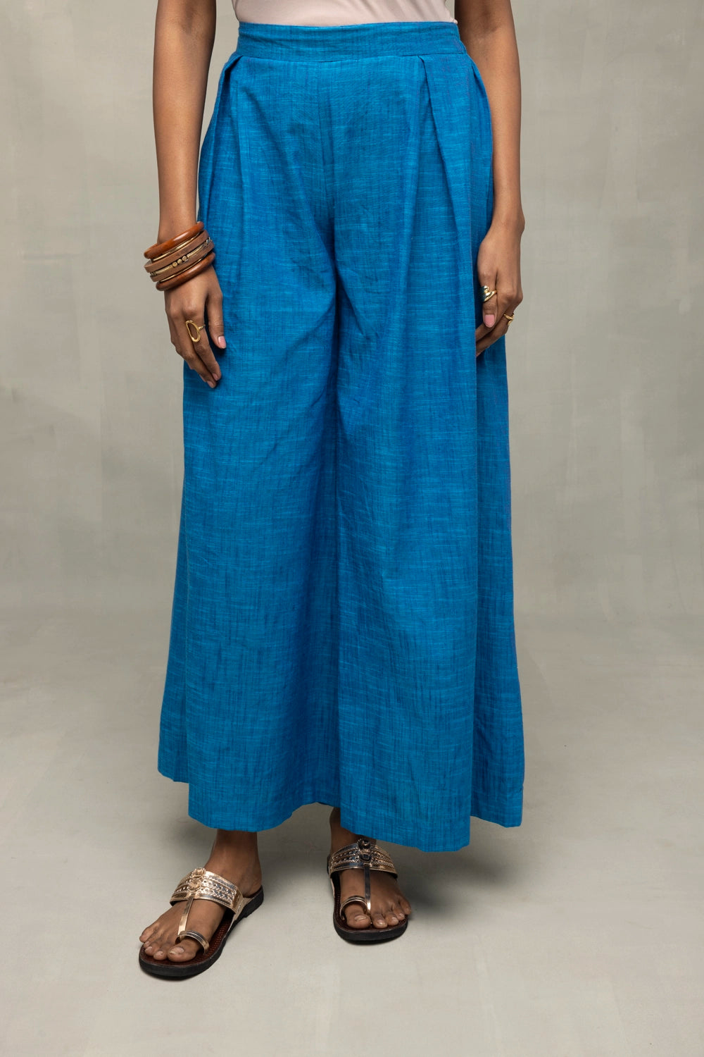 Azure Blue Textured Co-Ord Set with Sleeveless Top & Wide-Leg Pants