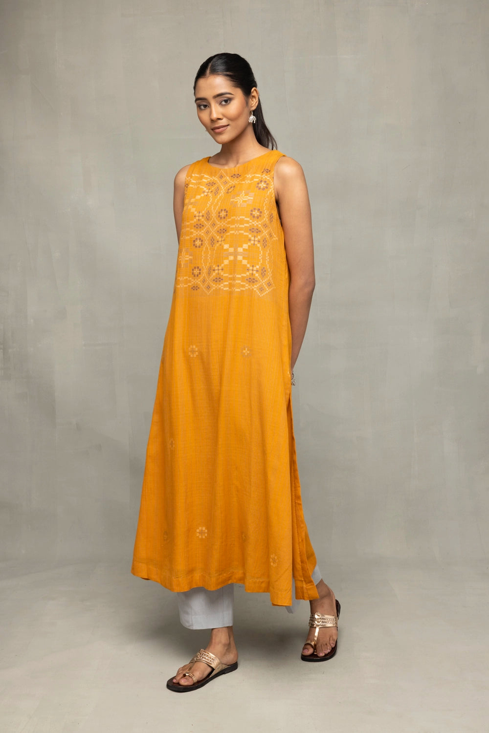 Mustard & Moonlight Jamdani Kurta Set with Dupatta